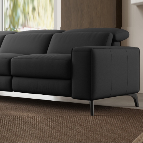 Valencia Esther Top Grain Leather Sofa, Three Seats with Left Chaise, Black