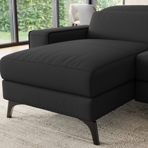 Valencia Esther Top Grain Leather Sofa, Three Seats with Left Chaise, Black