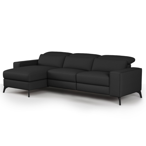 Valencia Esther Top Grain Leather Sofa, Three Seats with Left Chaise, Black