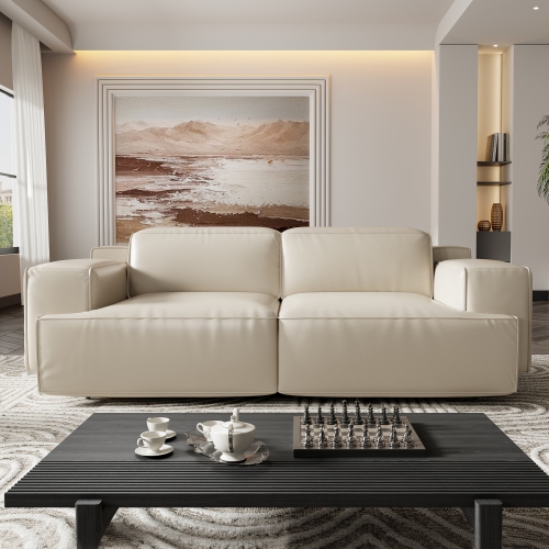 Valencia Valentina Leather Loveseat Recliner Sofa, Beige