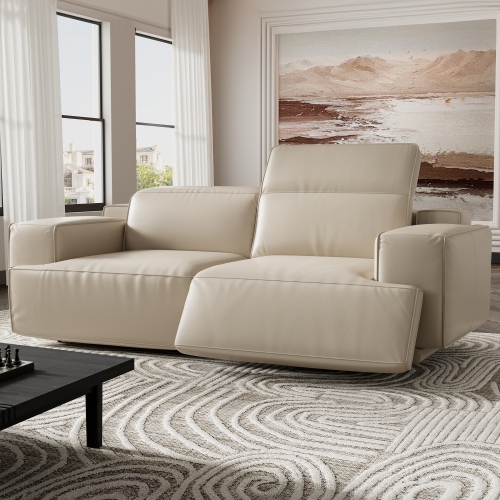 Valencia Valentina Leather Loveseat Recliner Sofa, Beige