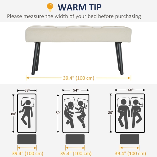 HOMCOM 39" End of Bed Bench, Velvet Upholstered Entryway Bench with Thick Padding & Steel Legs, Multifunctional Footrest for Bedroom, Living Room,