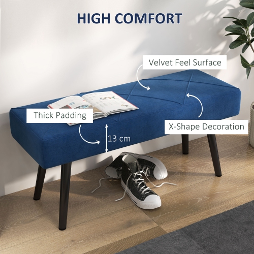 HOMCOM 39" End of Bed Bench, Velvet Upholstered Entryway Bench with Thick Padding & Steel Legs, Multifunctional Footrest for Bedroom, Living Room,