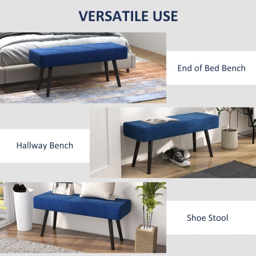 HOMCOM 39" End of Bed Bench, Velvet Upholstered Entryway Bench with Thick Padding & Steel Legs, Multifunctional Footrest for Bedroom, Living Room,