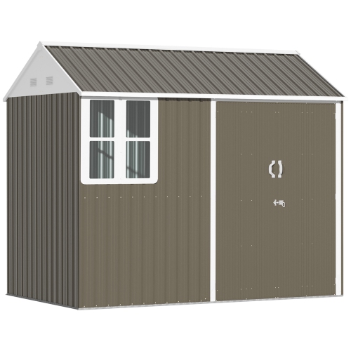 OUTSUNNY  8.5' X 5.5' Outdoor Storage Shed, Metal Garden Shed Storage House With Window, Lockable Door, Vents, for Backyard, Patio, Lawn, Light