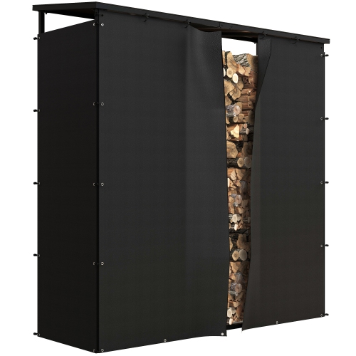 Outsunny 6ft Firewood Rack Outdoor with Polycarbonate Roof and 600D Oxford Cover, 4400 lbs Load Capacity, Deep Heavy Duty Steel Wood Storage Holder,