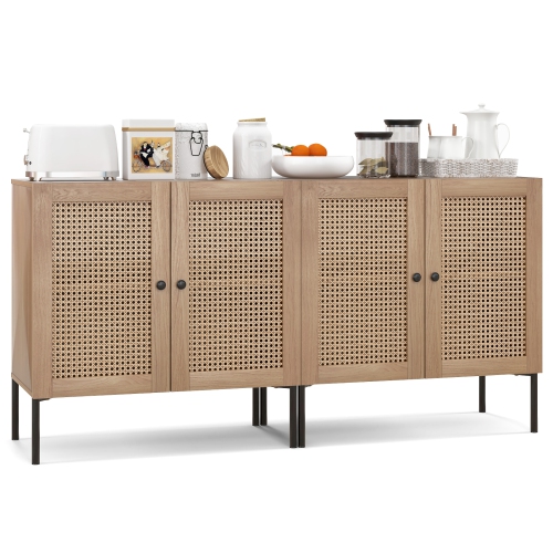 COSTWAY  Set Of 2 Rattan Buffet Sideboard Wine Cabinet Cupboard W/adjustable Shelf