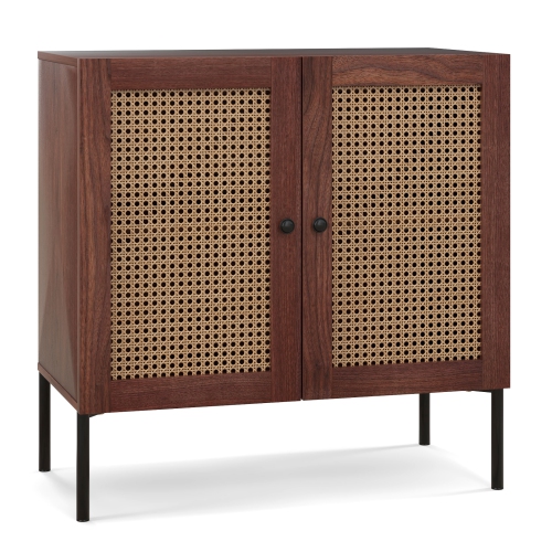 Costway Set of 2 Rattan Buffet Sideboard Wine Cabinet Cupboard w/Adjustable Shelf