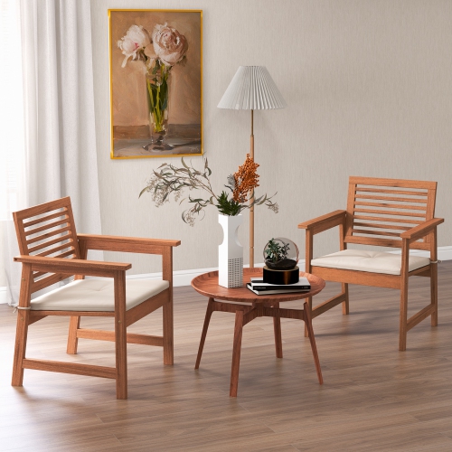 Costway Set of 4 Outdoor Dining Chair Patio Solid Wood Chairs with Comfortable Cushions