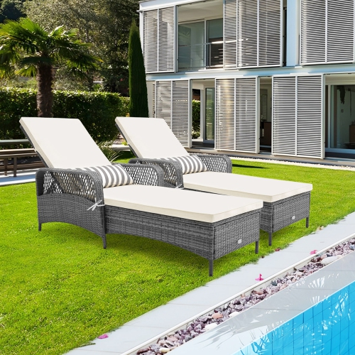 Chaise longue d'extérieur avec fauteuil inclinable de patio 2 pièces de Costway avec dossier à 6 niveaux