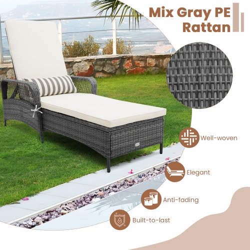 Chaise longue d'extérieur avec fauteuil inclinable de patio 2 pièces de Costway avec dossier à 6 niveaux