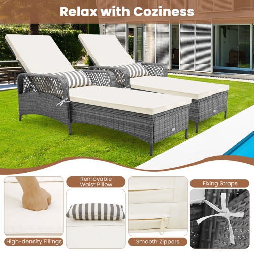 Chaise longue d'extérieur inclinable 1 pièces de Costway avec coussin et coussin pour le dos à 6 niveaux