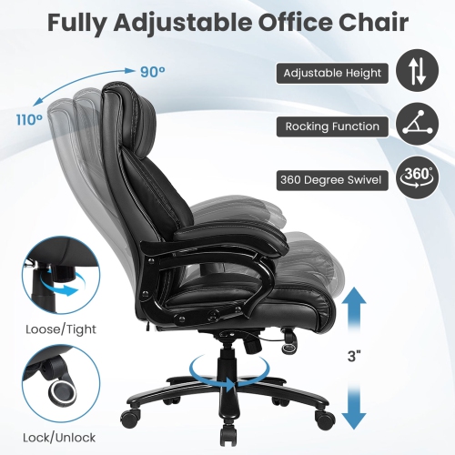 Costway Big and Tall Office Chair 500lbs, Heavy Duty Executive Office Chair with 6 Massage Points, Extra Wide Seat, High Back Ergonomic Leather