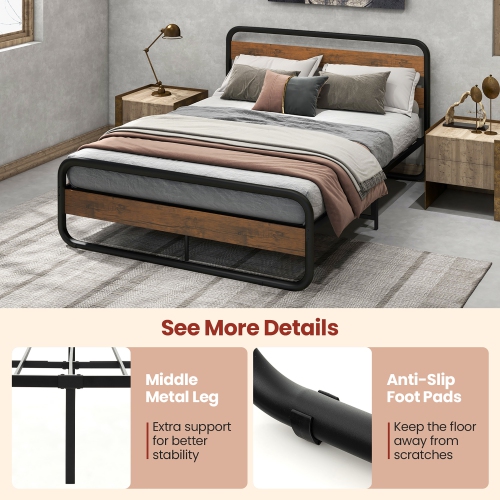 Costway Queen Metal Bed Frame Arc Platform Headboard Footboard Mattress Foundation Black