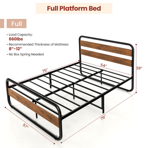 Costway Full Metal Bed Frame Arc Platform Headboard Footboard Mattress Foundation Black