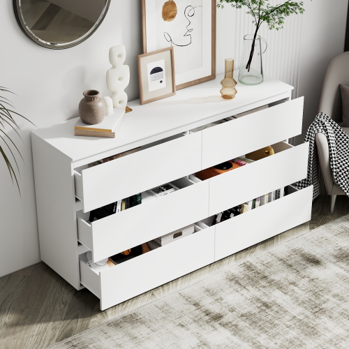 Famapy 6-Drawer Storage Chest, Handle-Free White Organizer with Pop-Out Drawers for Bedroom White