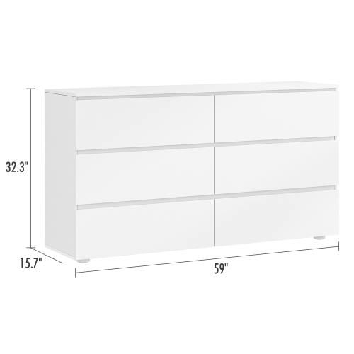 Famapy 6-Drawer Storage Chest, Handle-Free White Organizer with Pop-Out Drawers for Bedroom White
