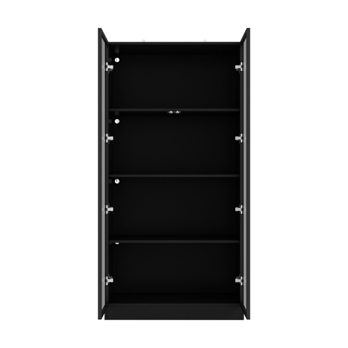 Famapy Modern Glass Door Bookshelf with Adjustable Shelves and LED Lighting for Living Room or Study Black