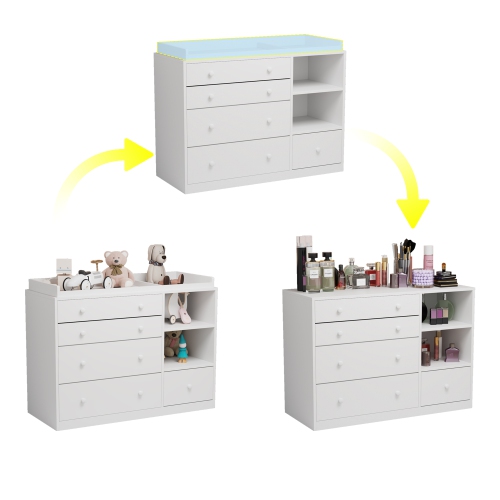 Commode à 5 tiroirs avec tablettes ouvertes Famapy, rangement spacieux pour chambre à coucher ou chambre de bébé, blanc