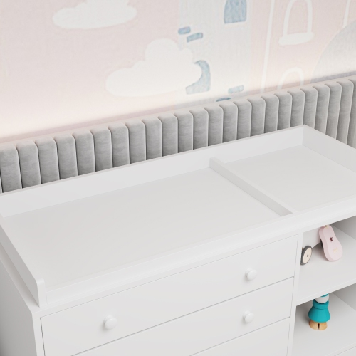 Commode à 5 tiroirs avec tablettes ouvertes Famapy, rangement spacieux pour chambre à coucher ou chambre de bébé, blanc