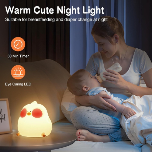 YOULIGHTS – veilleuse mignonne pour enfants, DEL Chick Cute Light avec mode deux couleurs, veilleuse réglable en silicone pour chambre de bébé, lampe