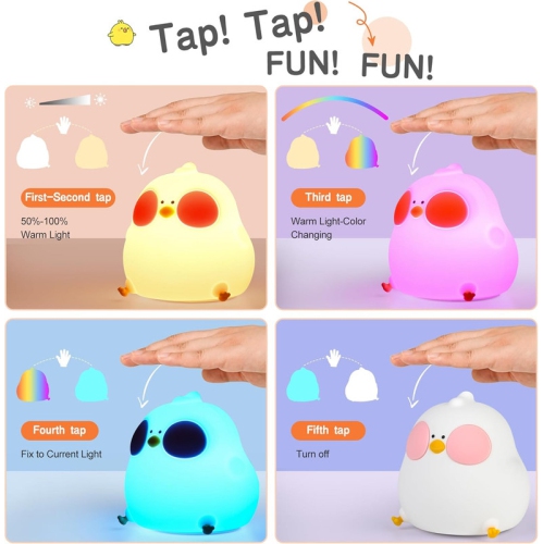 YOULIGHTS – veilleuse mignonne pour enfants, DEL Chick Cute Light avec mode deux couleurs, veilleuse réglable en silicone pour chambre de bébé, lampe