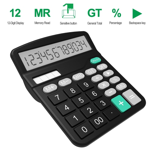 Desk Calculator, Standard Function Office Calculator, Standard Function Electronics Calculator, 12 Digit Large LCD Display With Two-Way Power