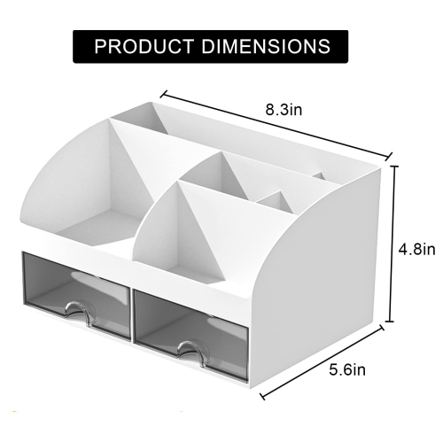Office Drawer Organizers with 6 Compartments and 2 Drawers, Plastic Pen Holder for Desktop Storage, Desk Organization for School, Home, Office