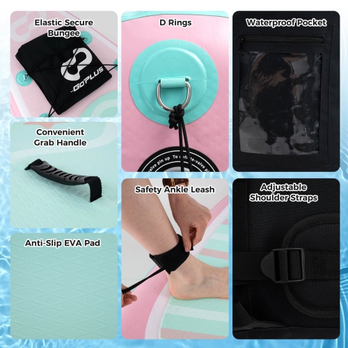 Grande planche à rame gonflable Goplus, planche à rame portative avec anneaux 5&nbsp;deniers pour jeunes et adultes