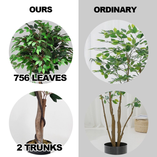 Costway 5.5' Artificial Ficus Silk Tree Wood Trunks Green In/Outdoor Home Decor