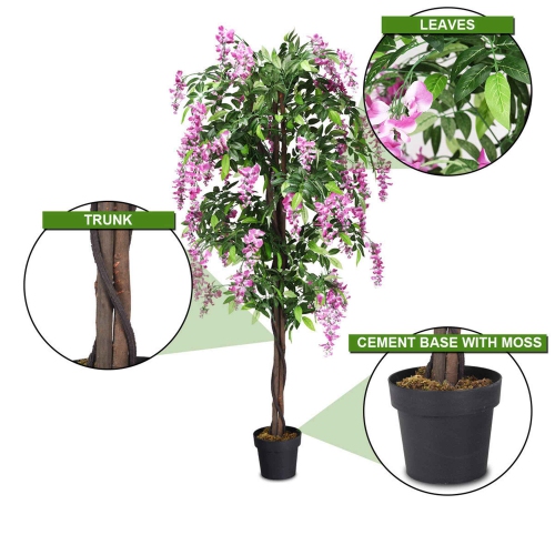 Costway 6' Artificial Wistera Silk Tree Pink Flower Indoor-Outdoor Home Decor