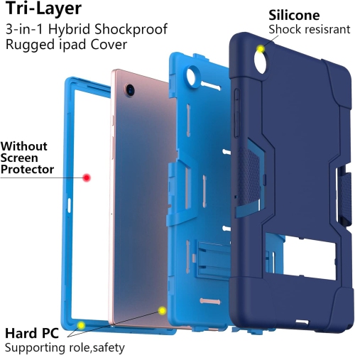 Shockproof Samsung Galaxy Tab A9 Plus / A9+ Case Kickstand 3 in 1 Heavy Duty Slim Lightweight Galaxy Tab A9 Plus 11-inch Tablet Cover - Blue