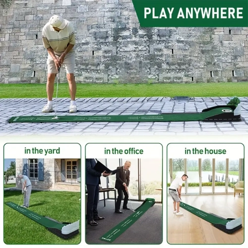 Golf Accelerator Pro - tapis de golf intérieur avec retour automatique de balle et collecteur de balle | Guides d'alignement de la gouttière à 3, 5