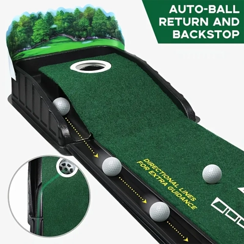 Golf Accelerator Pro - tapis de golf intérieur avec retour automatique de balle et collecteur de balle | Guides d'alignement de la gouttière à 3, 5