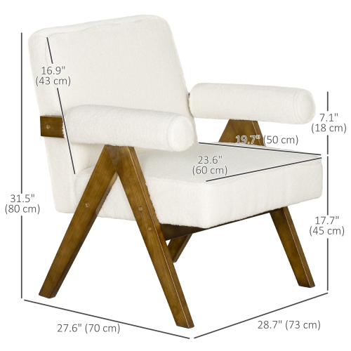 HOMCOM Accent Chair with Wide Seat, Cashmere Upholstered Armchair, Modern Living Room Chair with Soft Padded Armrests and Solid Wood Legs for