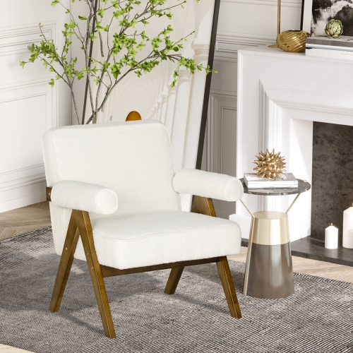 HOMCOM Accent Chair with Wide Seat, Cashmere Upholstered Armchair, Modern Living Room Chair with Soft Padded Armrests and Solid Wood Legs for