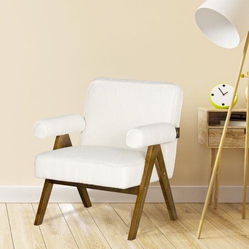 HOMCOM Accent Chair with Wide Seat, Cashmere Upholstered Armchair, Modern Living Room Chair with Soft Padded Armrests and Solid Wood Legs for