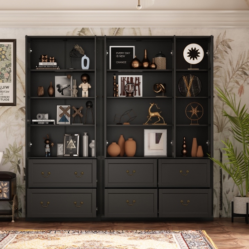 FAMAPY  Modern Display Cabinet w Stylish Glass Doors, Adjustable Shelves, And Ample Storage Drawers, Perfect for Contemporary Dining Areas (78.7" W