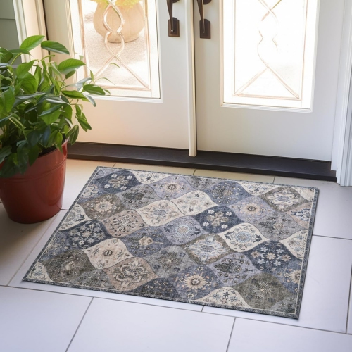 NIERBO  Moroccan Area Rug, 2' X 3' Printed Floral Oriental Accent Antique Vintage Small Rug, Washable Indoor Door Non-Slip Mat Entryway Carpet For