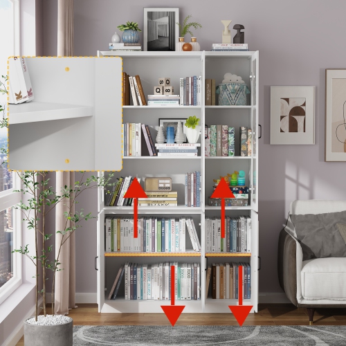 Famapy Tall Bookcase with Glass Doors, Adjustable Shelves, and Spacious Storage for Your Home Library or Study White