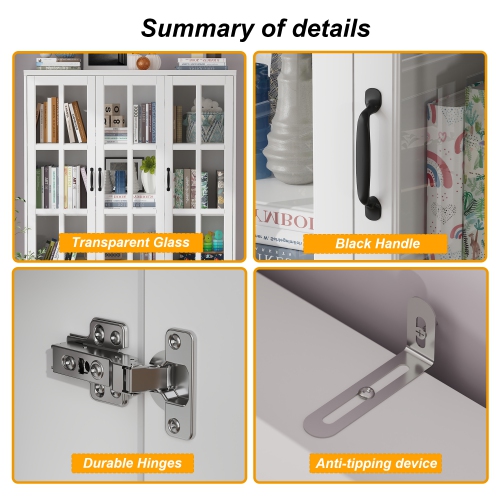 Famapy Tall Bookcase with Glass Doors, Adjustable Shelves, and Spacious Storage for Your Home Library or Study White