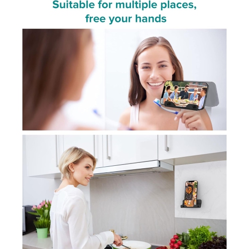 Wall Mount Phone Holder, Wall Mount Phone Holder with Adhesive Strip Wall Mount Phone Holder for Bedroom Living Room Compatible with All Phone or