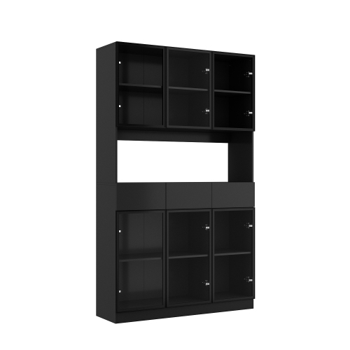Famapy Modern Bookcase with Storage Drawers & Shelves, Tall Freestanding Book Cabinet for Home Library or Study Black