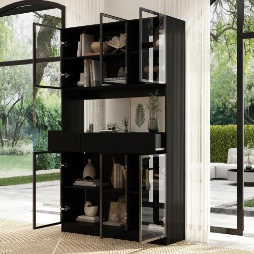 Famapy Modern Bookcase with Storage Drawers & Shelves, Tall Freestanding Book Cabinet for Home Library or Study Black