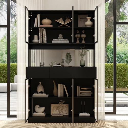 Famapy Modern Bookcase with Storage Drawers & Shelves, Tall Freestanding Book Cabinet for Home Library or Study Black