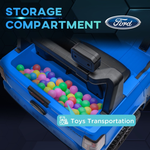 Qaba Ford ranger sous licence 12&nbsp;V Ride On car avec rangement arrière, camion électrique pour enfants à piles avec télécommande, suspension à