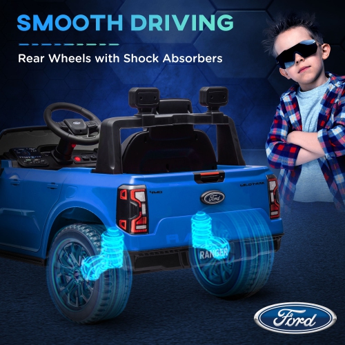 Qaba Ford ranger sous licence 12&nbsp;V Ride On car avec rangement arrière, camion électrique pour enfants à piles avec télécommande, suspension à