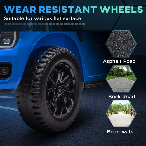 Qaba Ford ranger sous licence 12&nbsp;V Ride On car avec rangement arrière, camion électrique pour enfants à piles avec télécommande, suspension à
