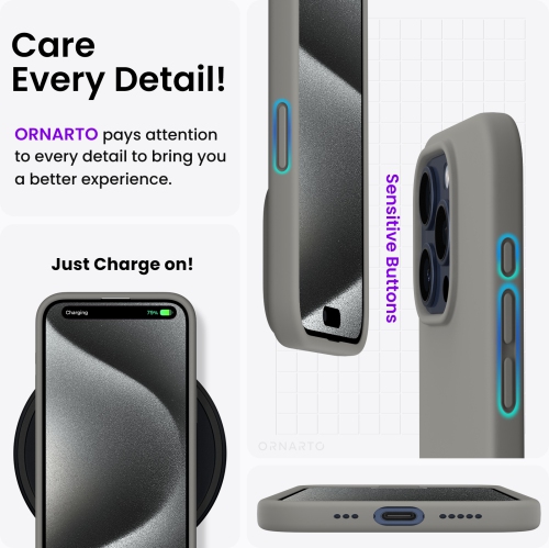 ORNARTO – compatible avec l’étui iPhone 15 Pro 6,1, étui protecteur mince en silicone liquide à 3 couches entièrement recouvert de gel souple en