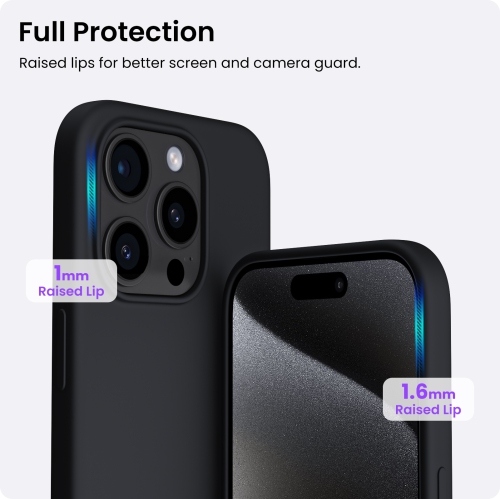 ORNARTO Compatible with iPhone 15 Pro Case 6.1, Slim Liquid Silicone 3 Layers Full Covered Soft Gel Rubber Phone Case Protective Cover 6.1 Inch, Black
